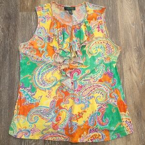 Lauren Ralph Lauren Paisley 70s Vibe Sleeveless Top Womens Size 1x